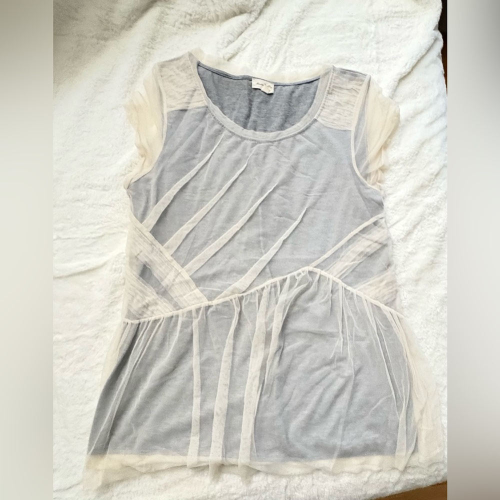 Meadow Rue Sheer Layered Top in Gray and Cream